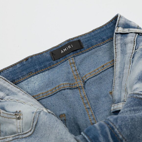 Amiri Blue Letter Full Print Patch Ripped Jeans - Picture 10 of 14